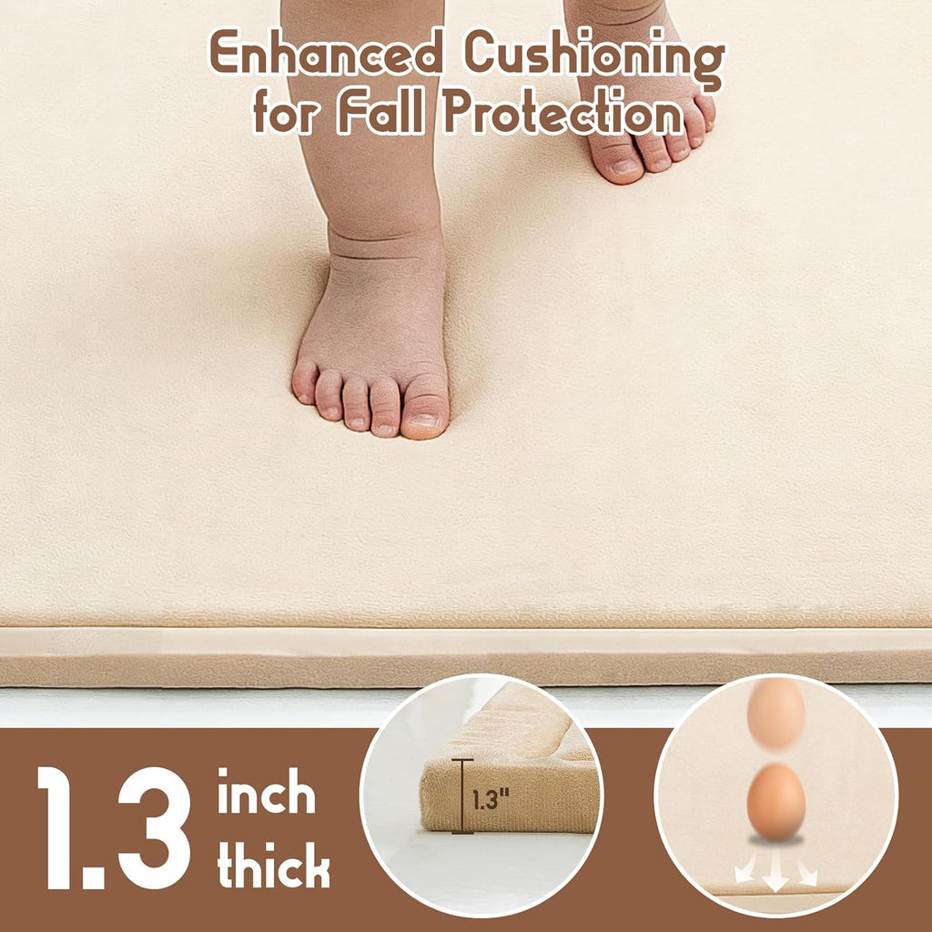 Play Mat for Floor, 1.3 Inch Thick Memory Foam Tummy Time Mat with Non Slip Backing, Soft Coral Velvet 50×50 Inch