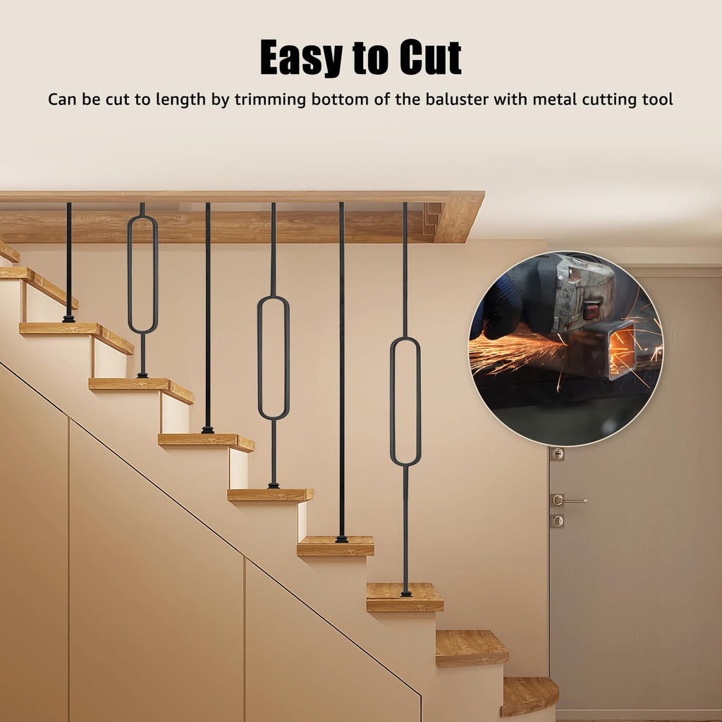 16 Pack Wrought Iron Balusters for Staircase Stair Spindles, 1/2" Deck Railing Spindles, Baluster Shoes (8 Straight