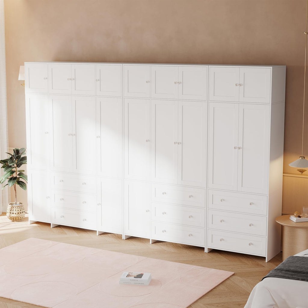 87" H Armoire Wardrobe Closet with Top Cabinets and Mirror