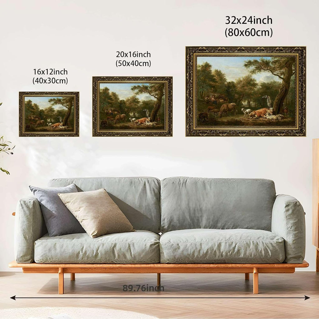 Vintage Framed Pastoral Scene Wall Art Canvas Print Oil Paintings Reproduction World Classics Painting Pictures