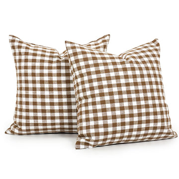 Fall Brown Plaid Gingham Euro Pillow Sham Covers 26x26 Set of 2 for Couch