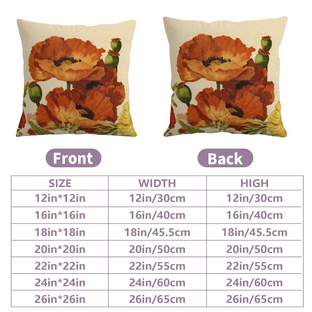 Retro Poppy Pillow Covers Red and Yellow Flower Pillowcases Rustic Botanical Floral Throw Pillow Covers 20x20 Set of