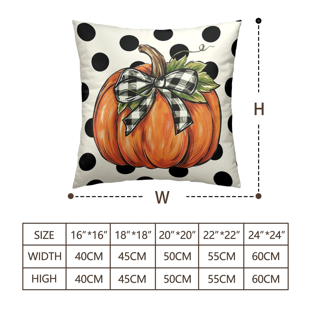 Fall Pumpkin Pillow Covers 16x16 Set of 2 Black Polka Dot Buffalo Plaid Bow Autumn Throw Pillow Cases Rustic