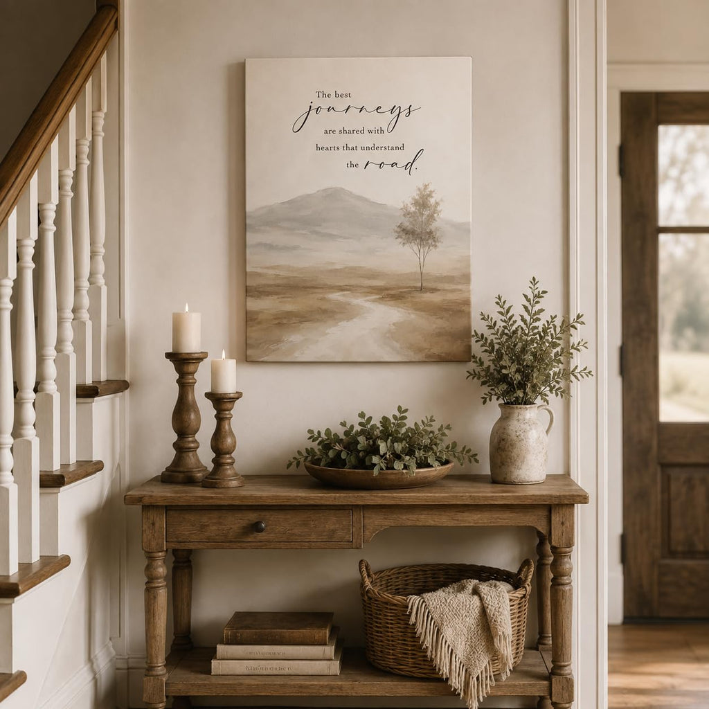 Minimalist Quote Canvas Wall Art Framed Beige Mountain Artwork 16x24 Inch