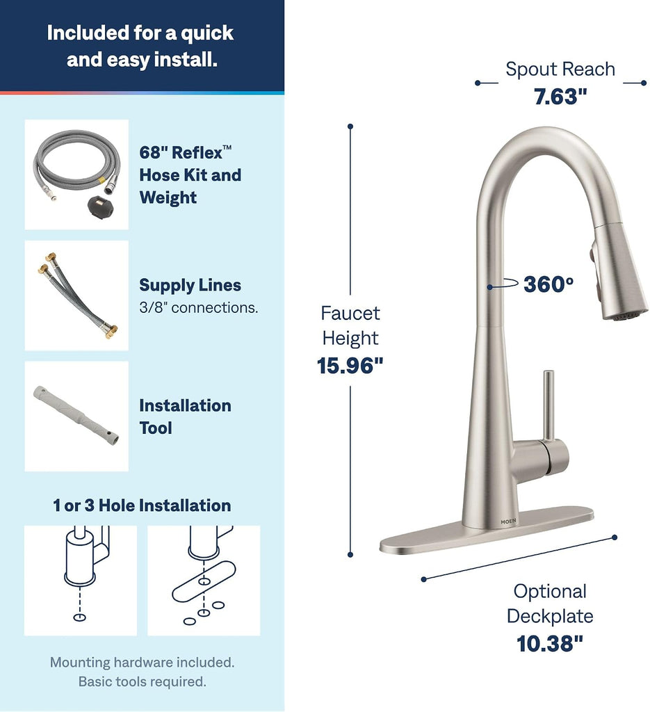 Sleek Spot Resist Stainless One-Handle Single-Hole Pulldown Kitchen Faucet with PowerBoost Technology for Faster