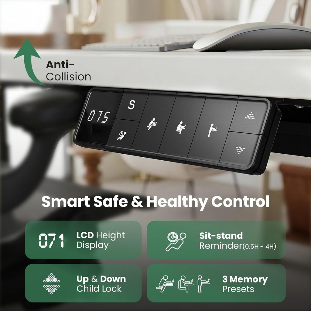 Dual Motor Standing Desk Frame for Tops up to 75" - 280 lbs Capacity | 27.9"-45" Height Adjustable Desk Legs with 3