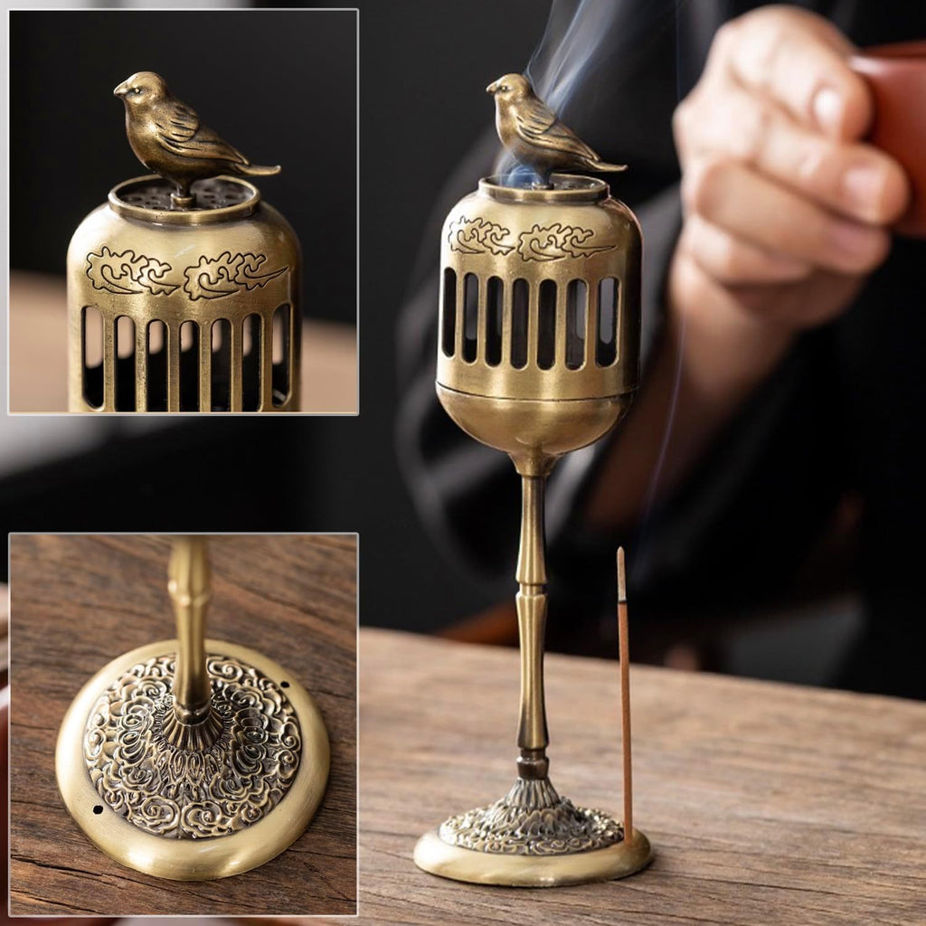 Antique Golden Magpie Lantern Incense Burner, Multi-Use Decorative Incense Holder, Elegant Zinc Alloy Craftwork
