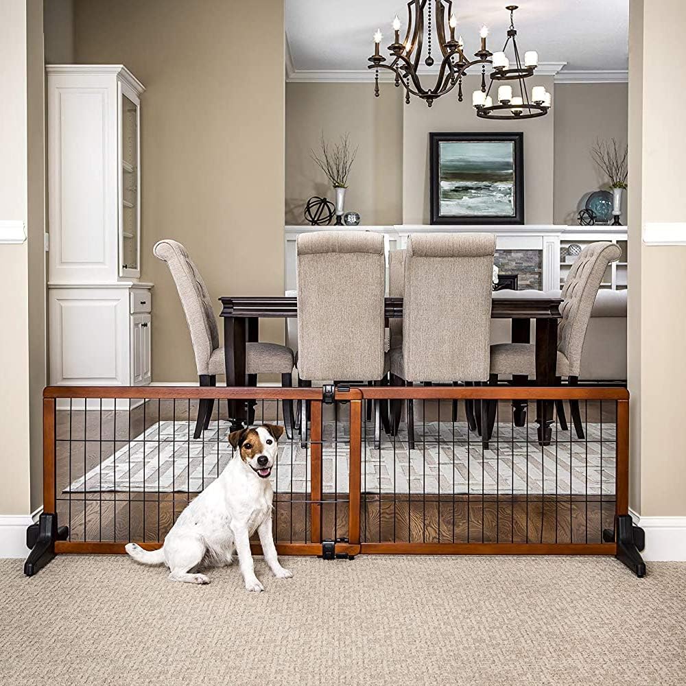 41"-70" Super Wide Dog Gate, Premium Wooden Adjustable Freestanding Pet Gate for Doorways & Hallways