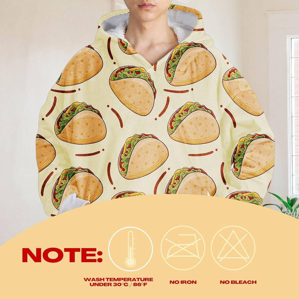 Taco Gifts, Taco Themed Wearable Flannel Blanket Hoodie, Oversized Flannel Hooded Blanket Sweatshirt, One Size