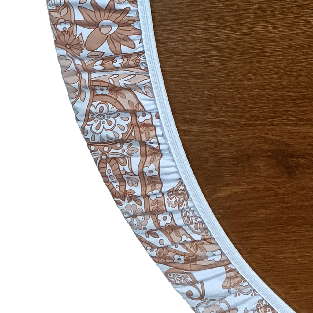 Luxury Paisley Round Vinyl Tablecloth with Flannel Backing - Waterproof, Oilproof, Wipeable Dining Table Cover for