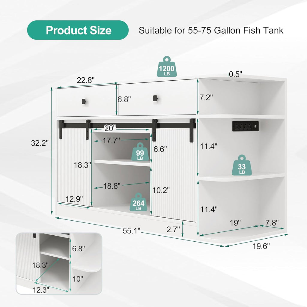 White 55-75 Gallon Aquarium Stand