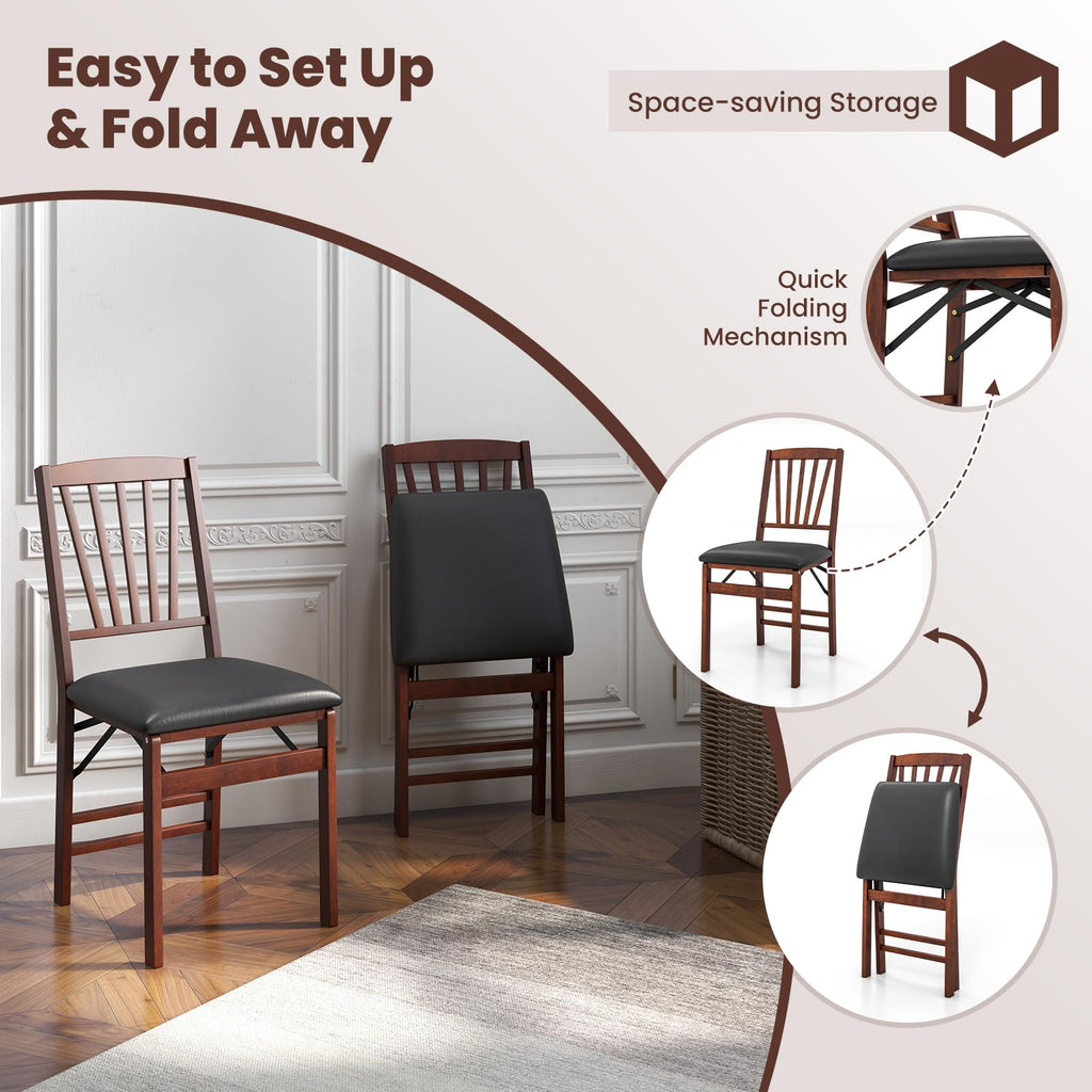 Folding Dining Chairs Set of 4, Foldable Chairs with Padded Seat & High Backrest, Wooden Dining Chairs, 4 Pack Side