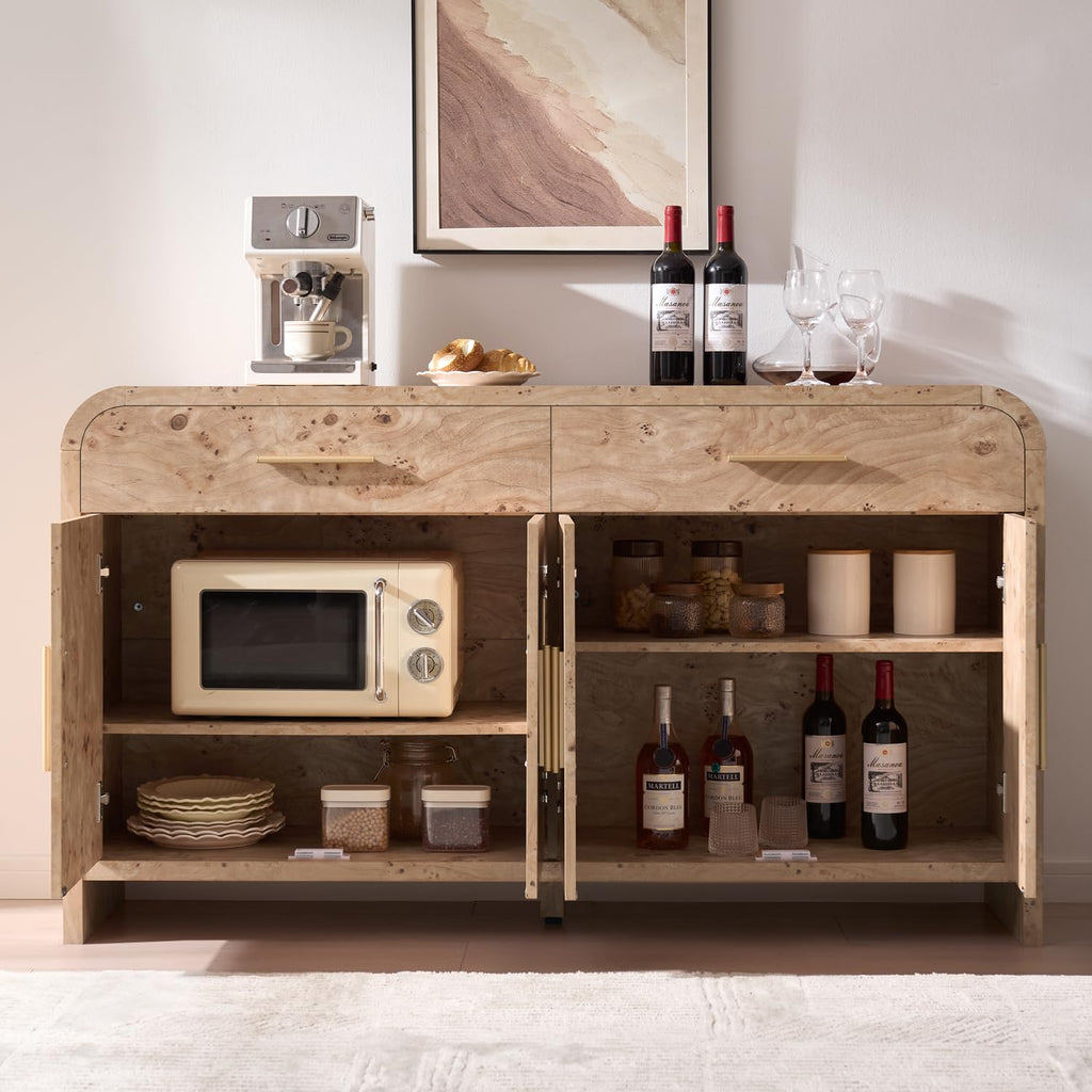 59" Sideboard Buffet Cabinet with Storage Modern Curved Console Cabinet with Drawers Wooden Board Large Credenza