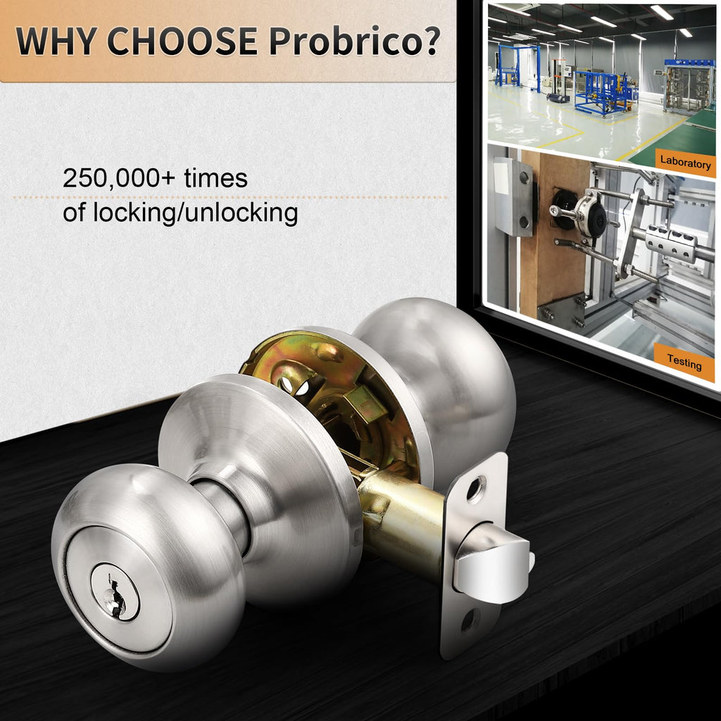 Entry Door Knobs with Lock, Keyed Alike Door Knobs for Interior Exterior Door, Brushed Nickel Modern Entrance Locks