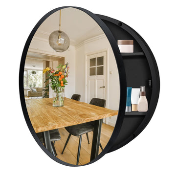 30 x 30 Inch Round Medicine Cabinet with Mirror, Surface Mount Only, Black Metal Frame Bathroom Mirror Cabinet