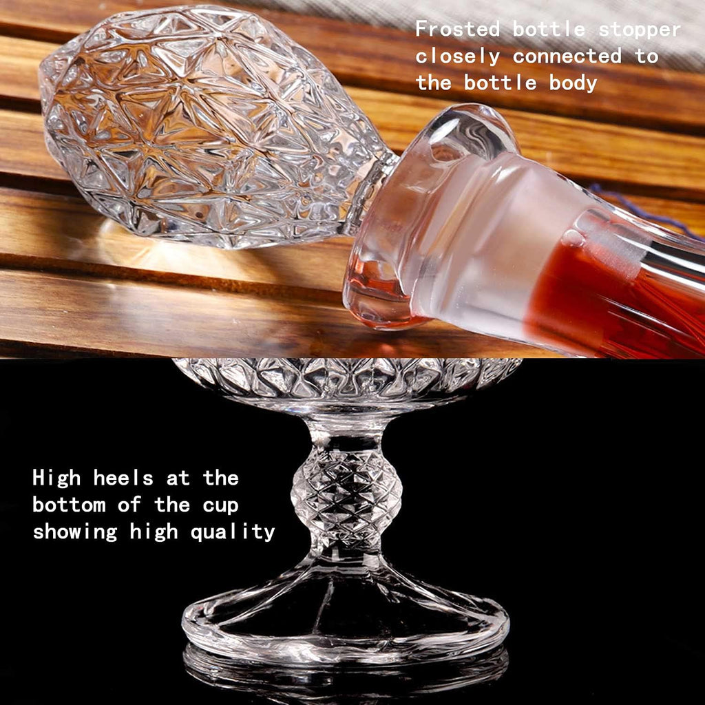 Bourbon Clear Whiskey Decanter,Hand painted Liquor Decanter Glasses Set, Crystal Design Decanter and 6 - Set of 168