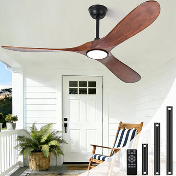 Inspired Maverick Style 52 Inch Ceiling Fans with Lights and Remote, Modern Wood Outdoor Ceiling Fan with Light, 3
