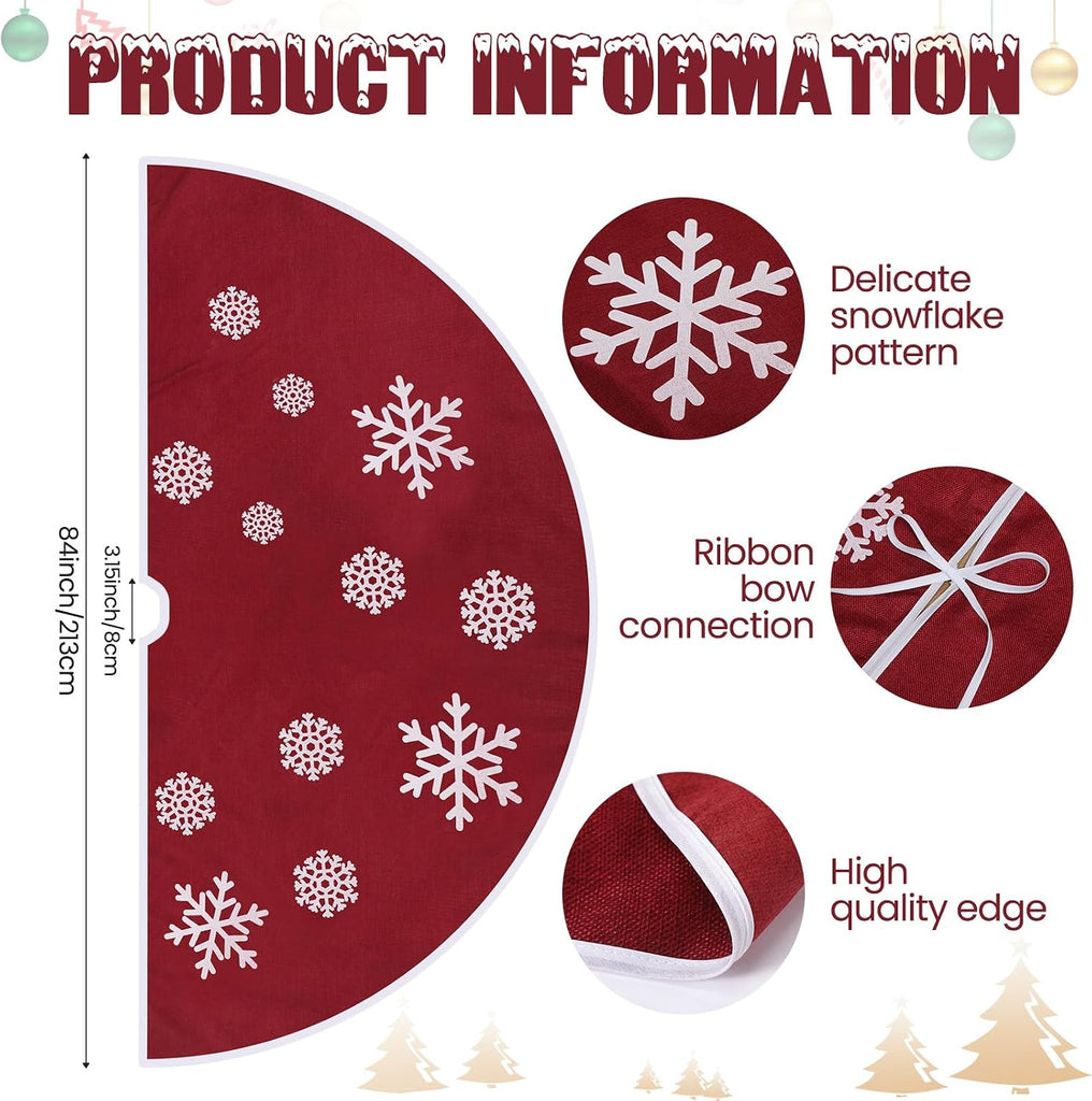 Large Christmas Burlap Tree Skirt Snowflake,84 Inch,Red