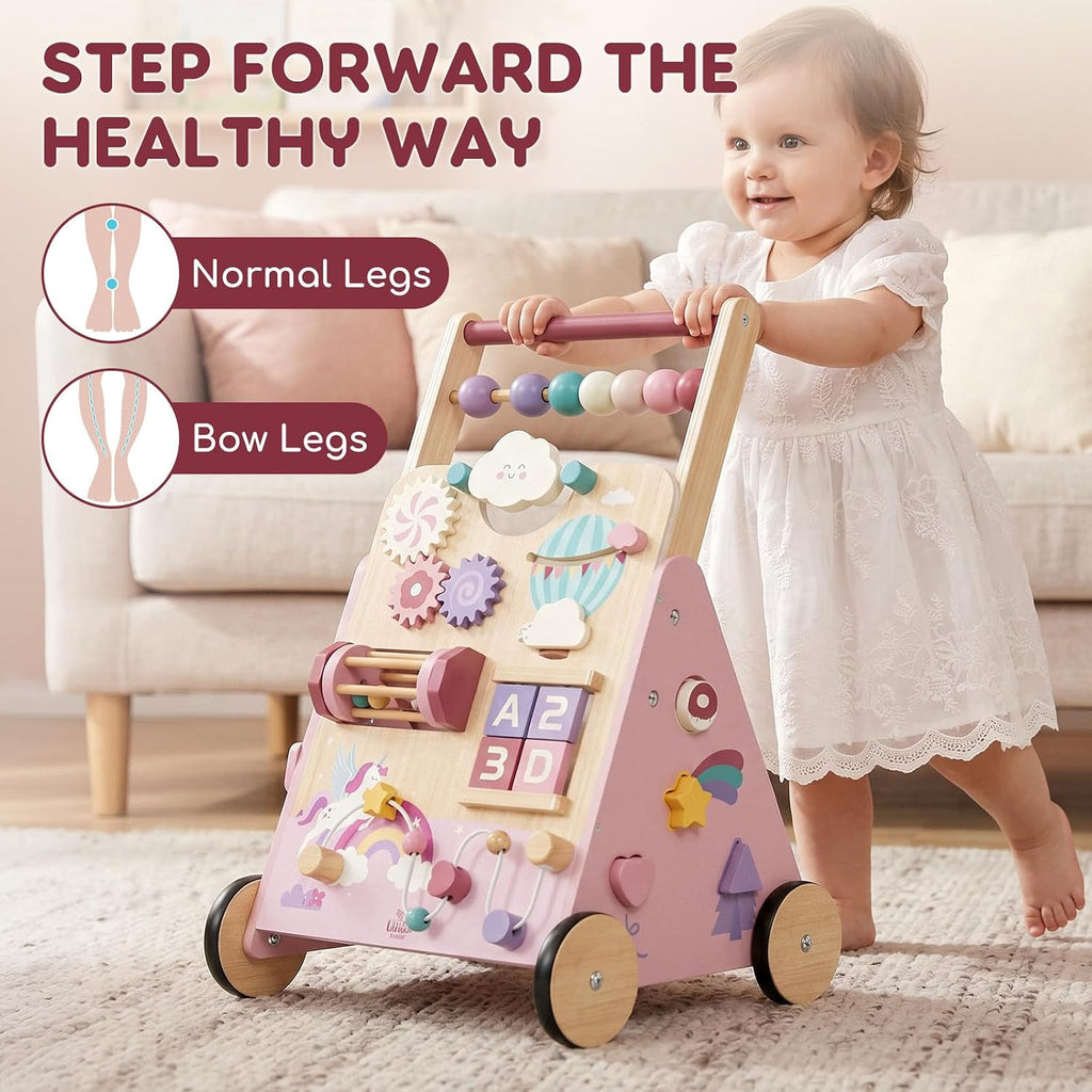 Unicorn Wooden Baby Walker, Adjustable Speed Baby Push Walker