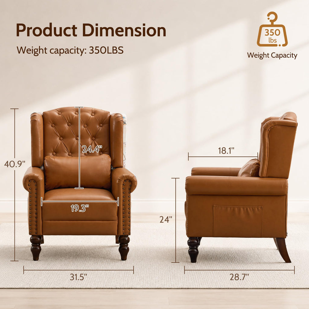 High Back Wingback Accent Chairs, Pu Leather Brown