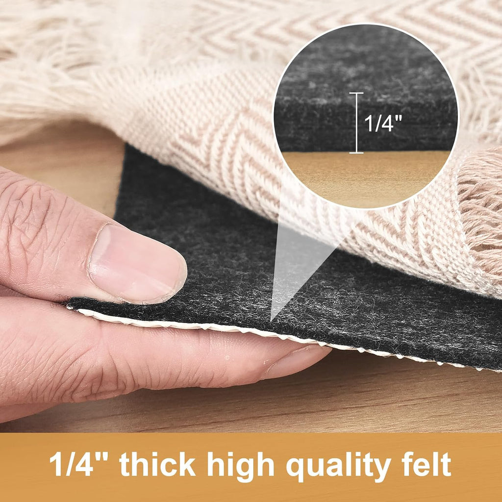1/4" Thick Felt and Natural Rubber Backing Rug Pad - Non Slip Carpet Gripper for 2 x 8 Ft Area Rugs - Protective - Set of 16