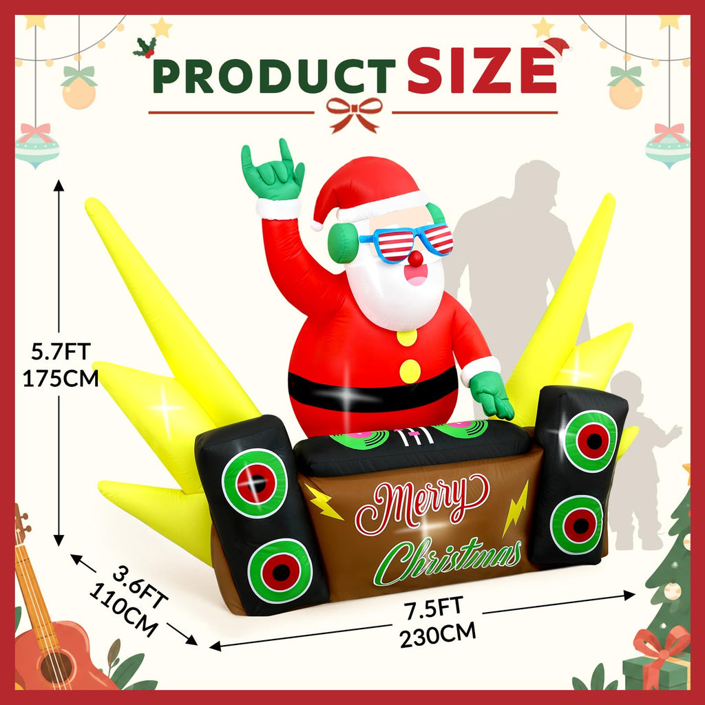 7.5FT Christmas Inflatables, Funny DJ Santa Plays Music on Turntables Inflatable Christmas Decorations with Built-in