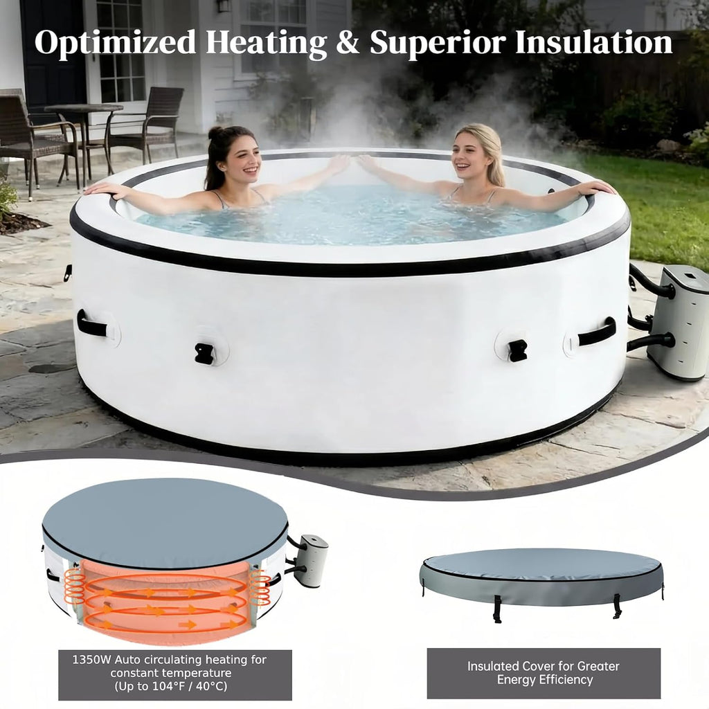 Inflatable Hot Tub 4-7 Person, Outdoor Spa with 170 Jets, Durable PVC Inflatable Spa with One-Click Inflation, Heats