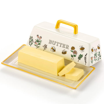 Ceramic Butter Dish with Lid, Countertop, Dishes, Tray, Meadow