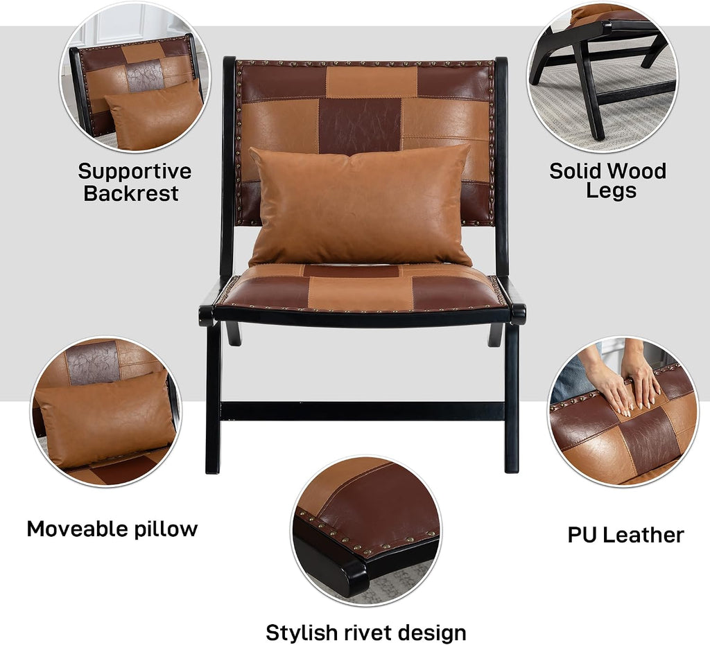 Accent Chair, Modern Comfy Genuine Leather Armless Accent Chairs