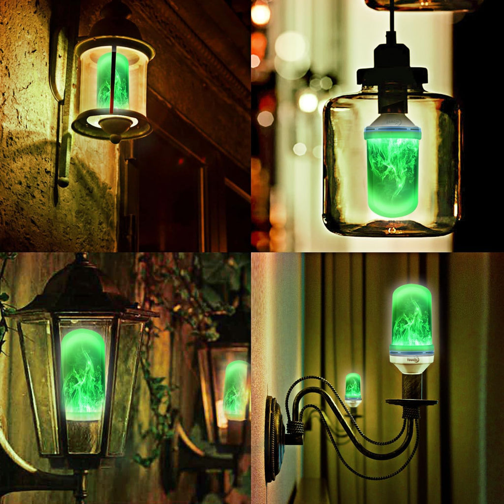 LED Flickering Effect Light Bulb, 4 Modes E26 Base Fire Light Bulbs with Gravity Sensor (Green - )