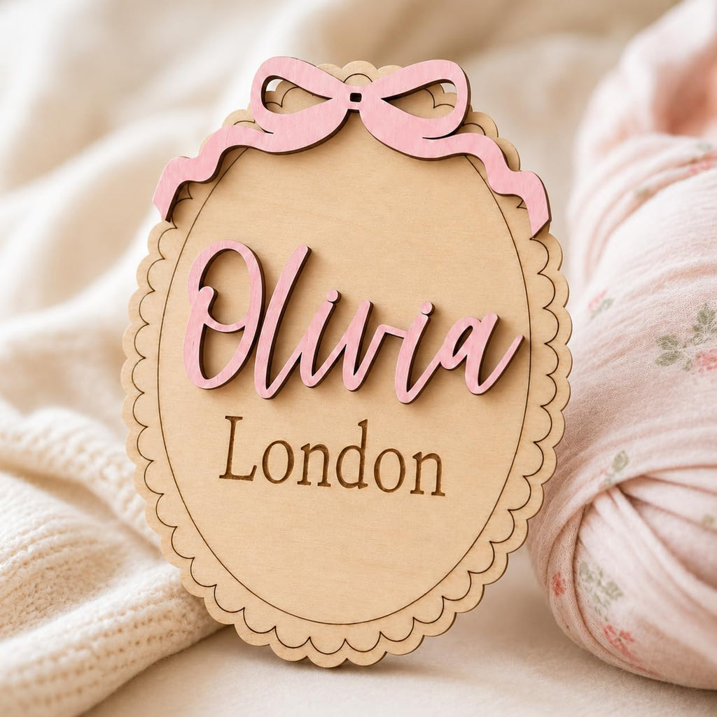 Personalized Scallop Baby Name Sign with Bow (Name Sign)