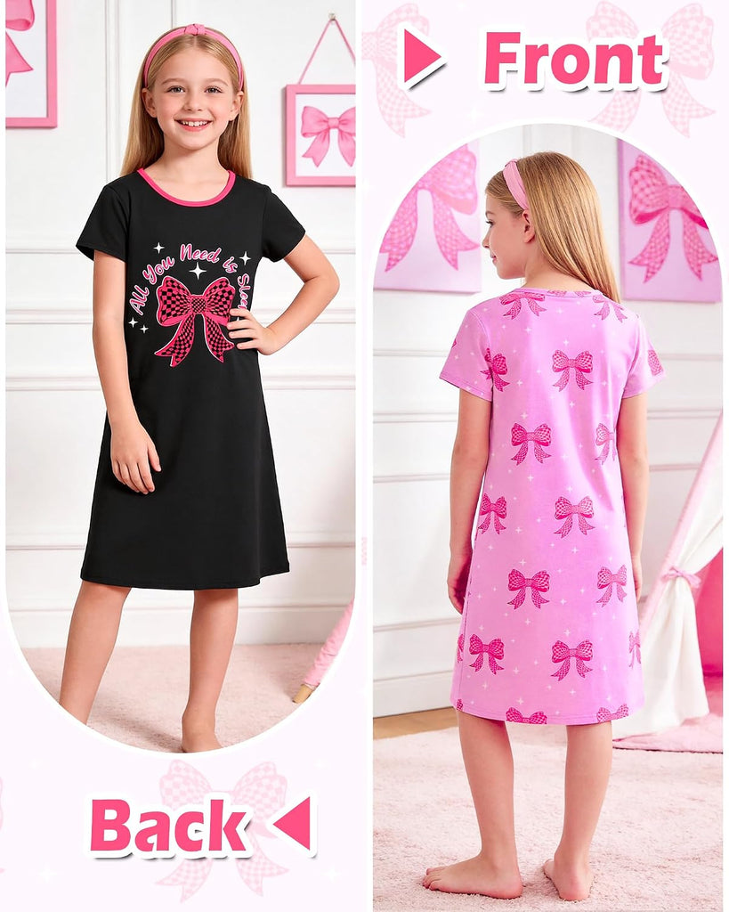 2Pcs Girls Nightgowns Kids Pajamas Princess Nightgown Dress Sleepwear for Toddler Little Girls Nightdress
