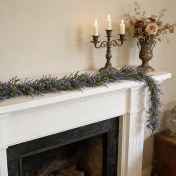 6Ft Artificial Lavender Eucalyptus Garland for Mantle Table Porch Stair - Set of 6