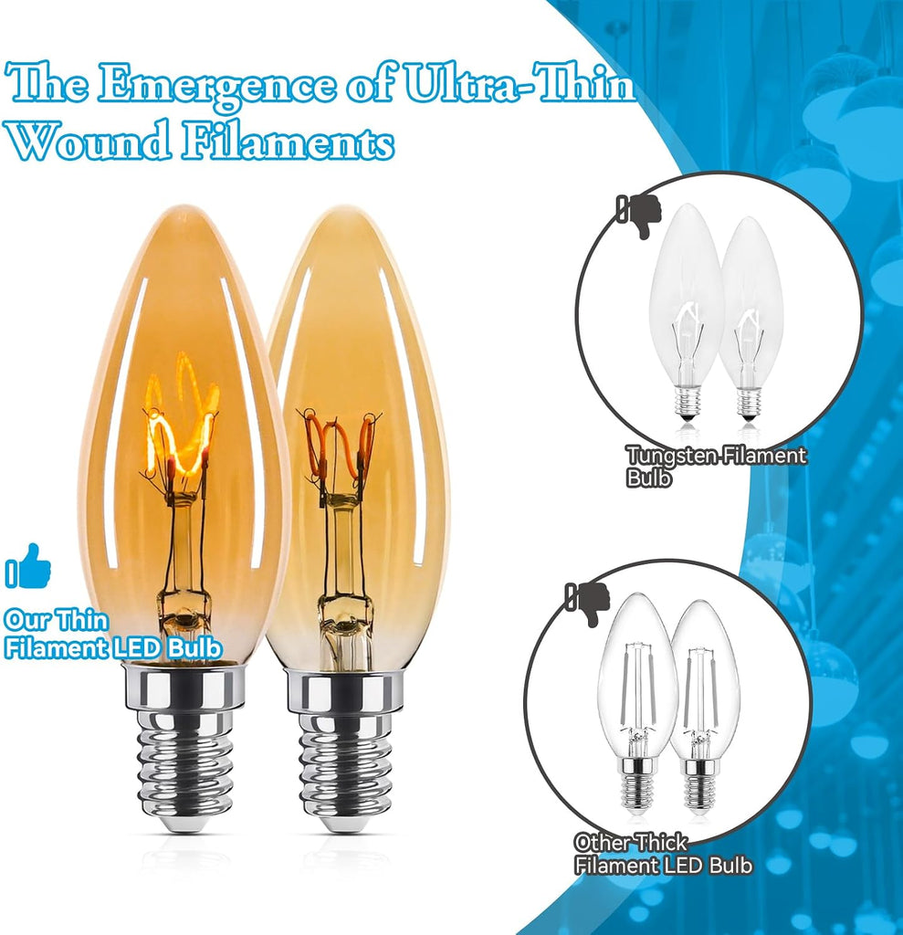 Amber Candelabra Bulb 25W Eq E12 LED Ultra Fine Filament 2000K Dimmable 6PK