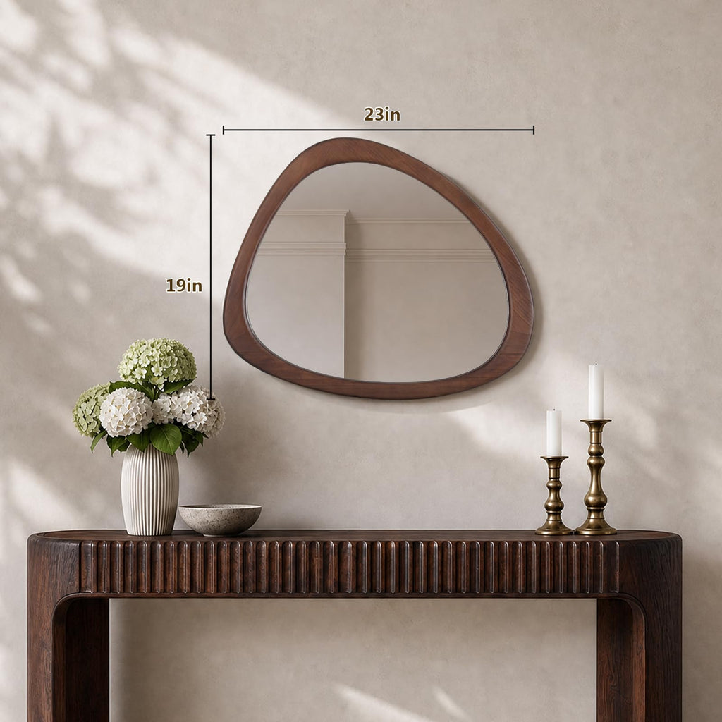 23" H x 19" W Asymmetrical Mirror, Irregular Wall Mirror, Wood Mirror, Hall - Dark Walnut