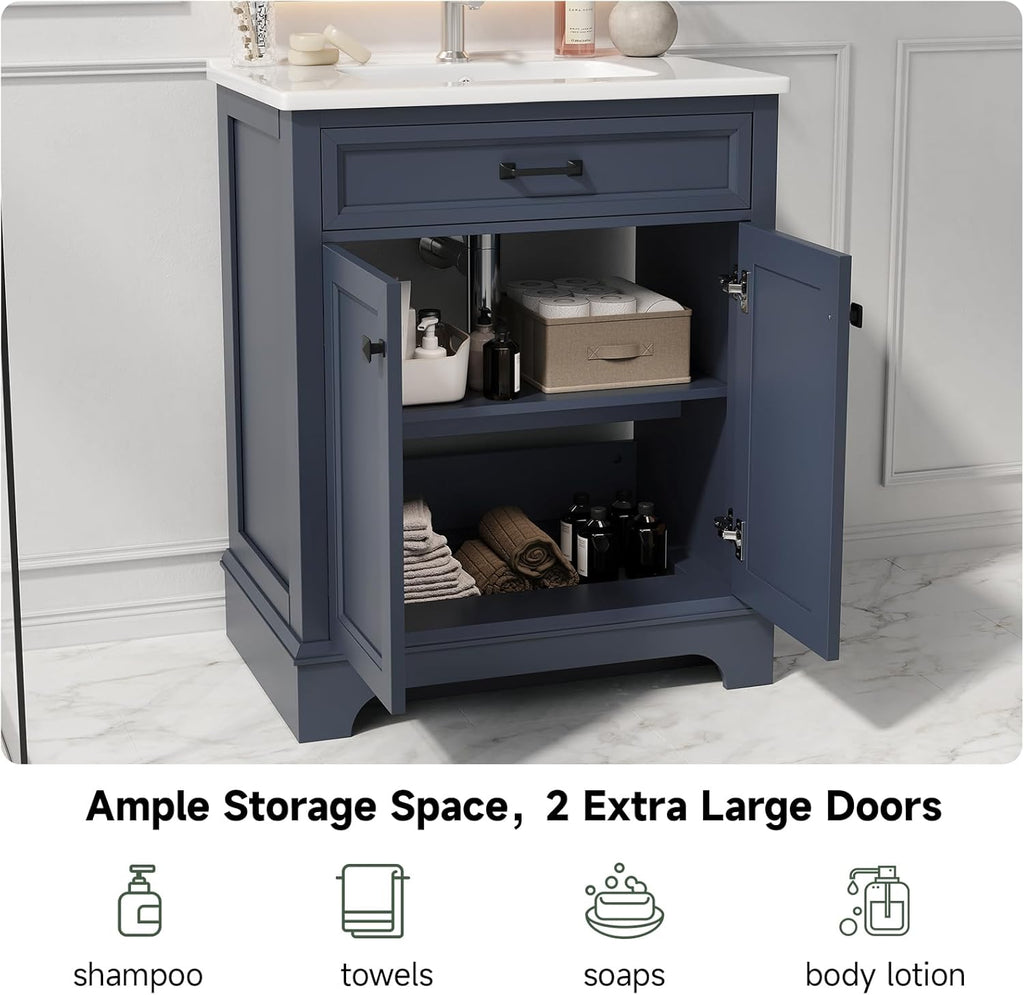28" Modern Bathroom Vanity with Ceramic Sink