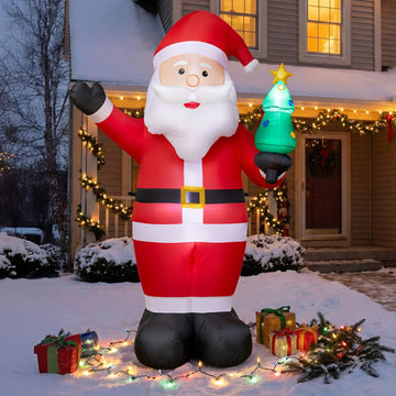 8FT Christmas Inflatable Santa, LED-lit Outdoor Blow up Santa Claus Decoration, Classic Standing Santa Inflatables