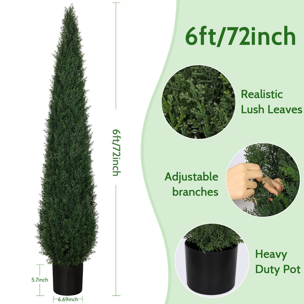 6FT Artificial Cedar Topiary Trees for Outdoors UV Resistant Set of 2