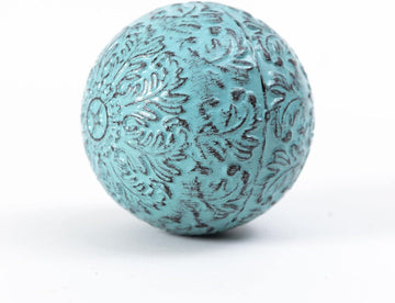 Decor for Table Iron Decorative Sphere Orbs Decorative Balls 3.35 Inches Blue Turquoise Flower Metal Hollow Damask