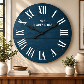 24" Extra Large Farmhouse Wall Clock, Solid Wood Veneer, Blue
