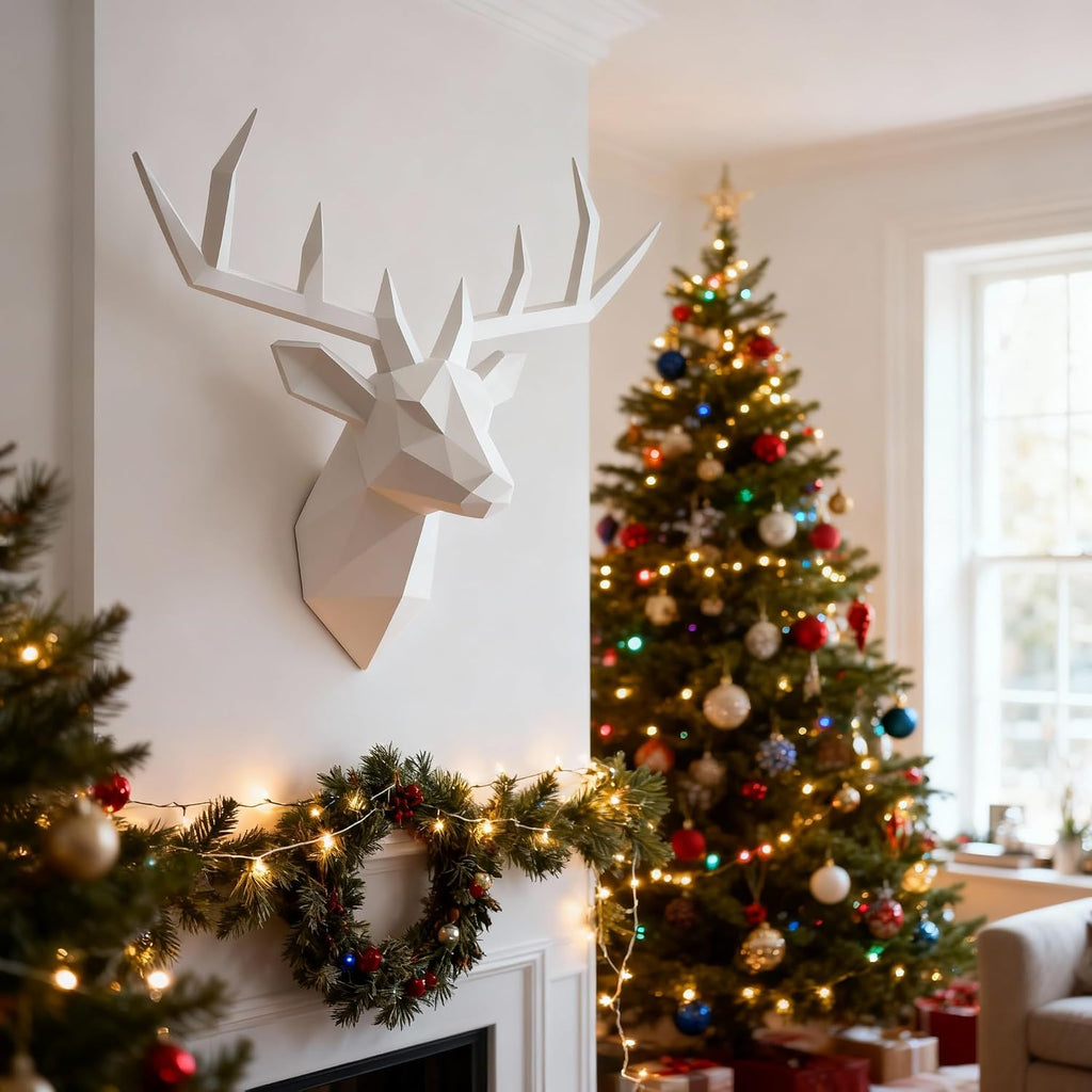 White Deer Head Wall Sculpture,Modern Art Wall Hanging,3D Wall Decor,Gallery Living Room Resin Animal Head Decoration