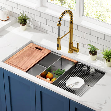 Single Bowl Stainless Steel Undermount Sink, 36-inch, 18 Gauge, Workstation R10 Radius, Modern Kitchen Sink with Ledge