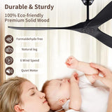 72 Inch Solid Wood Ceiling Fan with Remote Control,Black Indoor/Outdoor Wooden Ceiling Fan,3-Blade Rustic Ceiling Fans for Patio,Living Room,6-Speed Silent Reversible DC Motor,No Light,Damp Rated A102-B0CMTLT47H