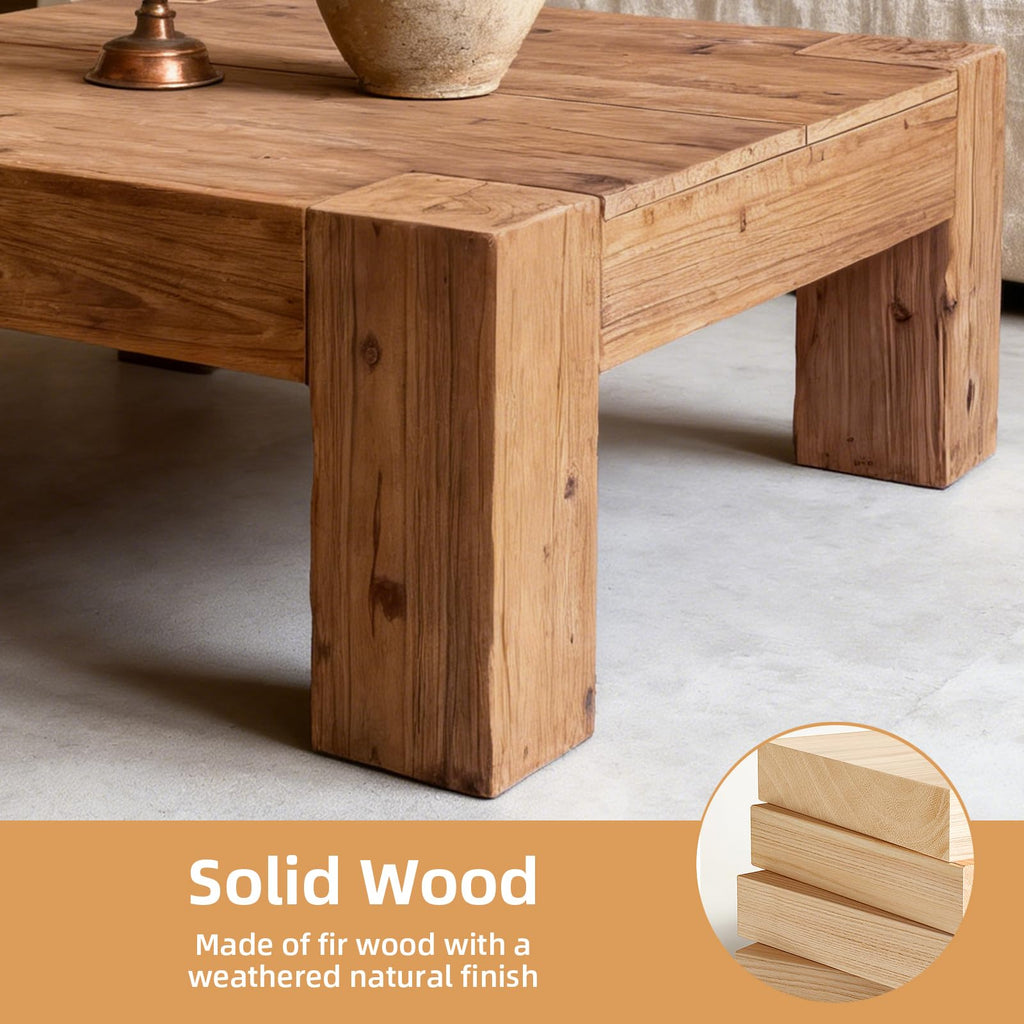 39.37" Solid Wood Square Coffee Table