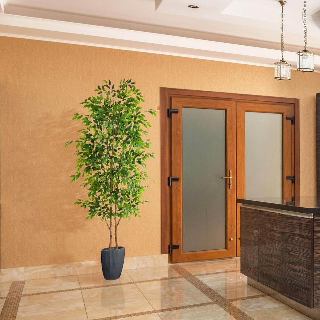 Artificial Ficus Tree 8ft Fake Floor Plant with Woven Basket