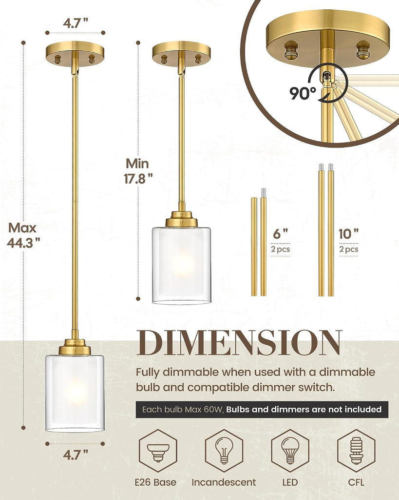 Modern Pendant Light,Brushed Gold Modern Pendant Light for Kitchen Island,Hanging Ceiling Light Fixture,Farmhouse