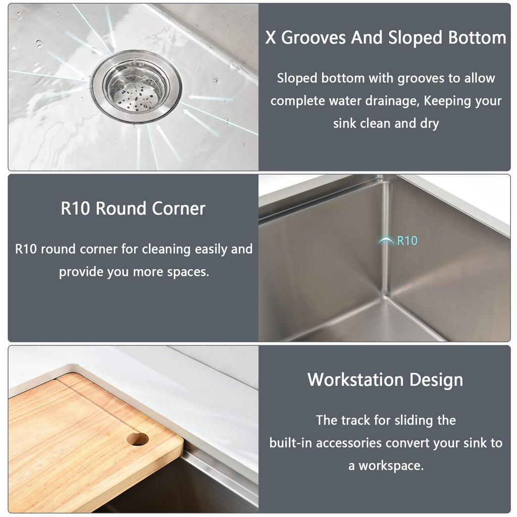 33 Inch Farmhouse Sink - Apron Front Kitchen Sink 16 Gauge Stainless Steel Workstation Ledge Deep Single Bowl Farm