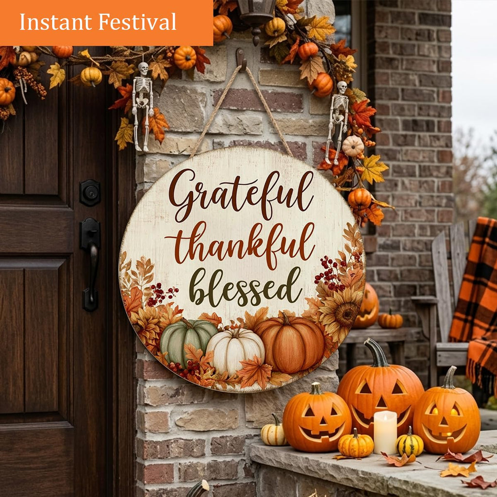 Grateful Thankful Blessed Thanksgiving Decorations Door Sign