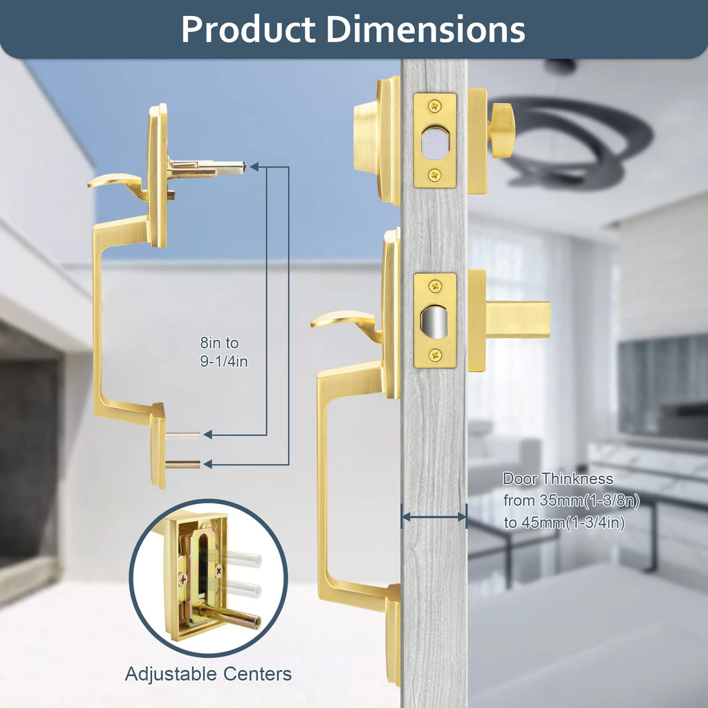 Front Door Handle and Deadbolt Set, Satin Brass Exterior Door Lock Set