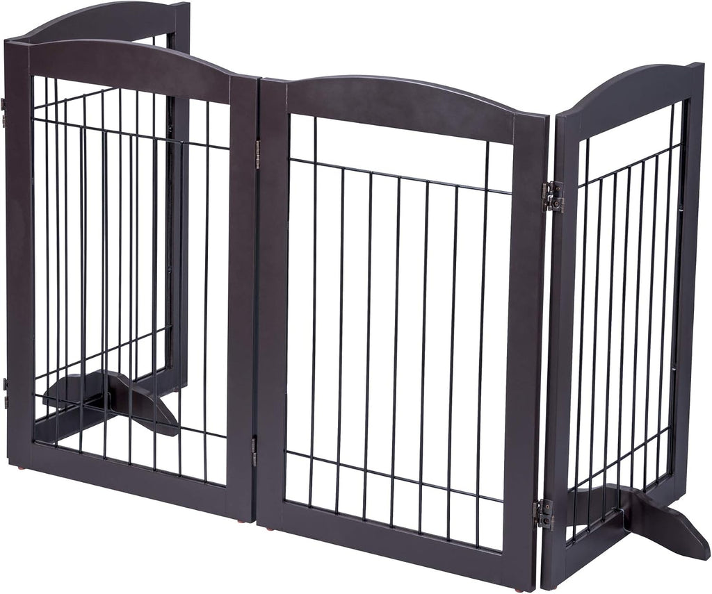 Free Standing Foldable Metal Pet Gate for Dog, 80" Extra Wide 30" H